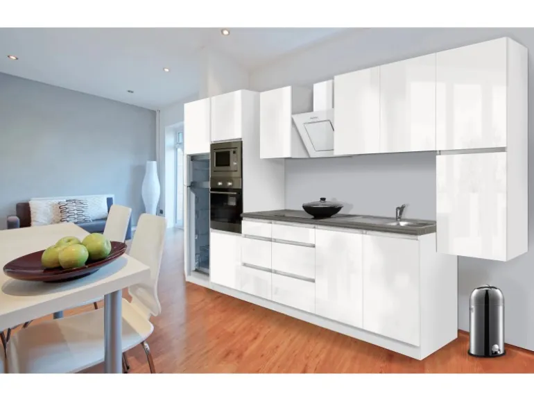 Respekta Premium Küchenzeile Grifflos 385 cm Weiß Hochglanz-Weiß