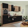 Respekta Premium Küchenzeile GLRP280HESSOES Grifflos 280 cm Schwarz Eiche NB