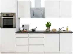 Respekta Premium Küchenzeile 280 cm Grifflos Weiß Hochglanz