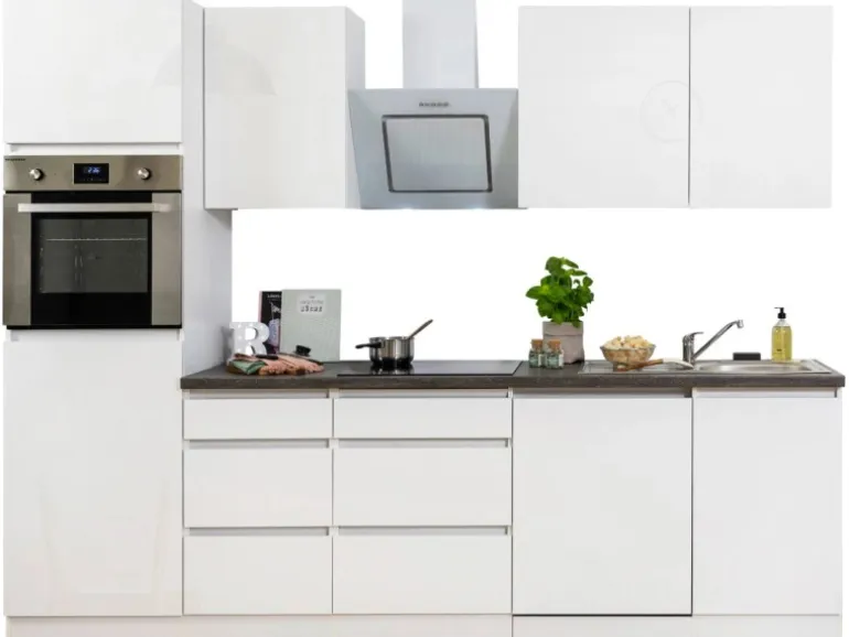 Respekta Premium Küchenzeile 280 cm Grifflos Weiß Hochglanz