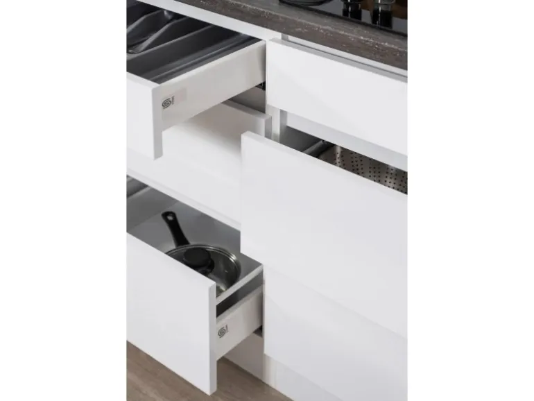 Respekta Premium Küchenzeile 280 cm Grifflos Weiß Hochglanz