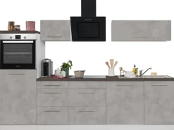 Respekta Premium Küchenzeile Amanda 280 cm  Beton-Optik-Weiß