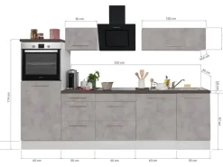 Respekta Premium Küchenzeile Amanda 280 cm  Beton-Optik-Weiß