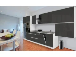 Respekta Premium Küchenzeile Grifflos 445 cm Grau Hochglanz-Weiß