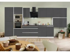 Respekta Premium Küchenzeile Grifflos 445 cm Grau Hochglanz-Weiß