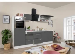 Respekta Premium Küchenzeile 270 cm Hochbau Grau Hochglanz-Weiß
