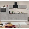 Respekta Premium Küchenzeile Amanda 300 cm  Beton-Optik-Weiß