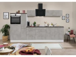 Respekta Premium Küchenzeile Amanda 300 cm Beton-Optik-Weiß