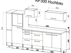 Respekta Premium Küchenzeile Amanda 300 cm  Beton-Optik-Weiß