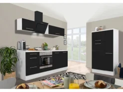 Respekta Premium Küchenzeile 300 cm Schwarz Hochglanz-Weiß