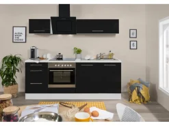 Respekta Premium Küchenzeile 210 cm Schwarz Hochglanz-Weiß