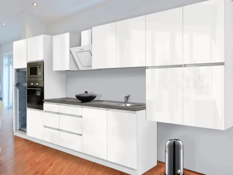 Respekta Premium Küchenzeile Grifflos 435 cm Weiß Hochglanz-Weiß