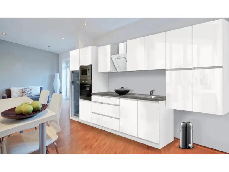 Respekta Premium Küchenzeile Grifflos 435 cm Weiß Hochglanz-Weiß