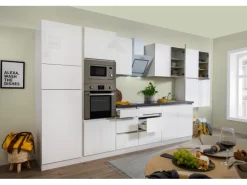 Respekta Premium Küchenzeile Grifflos 435 cm Weiß Hochglanz-Weiß