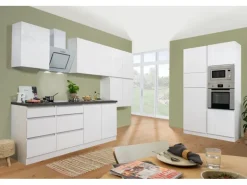 Respekta Premium Küchenzeile Grifflos 435 cm Weiß Hochglanz-Weiß