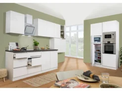 Respekta Premium Küchenzeile Grifflos 435 cm Weiß Hochglanz-Weiß