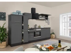 Respekta Premium Küchenzeile 300 cm Grau Hochglanz-Eiche Grau