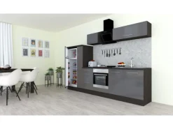 Respekta Premium Küchenzeile 300 cm Grau Hochglanz-Eiche Grau