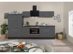 Respekta Premium Küchenzeile 300 cm Grau Hochglanz-Eiche Grau
