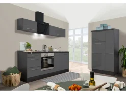 Respekta Premium Küchenzeile 300 cm Grau Hochglanz-Eiche Grau