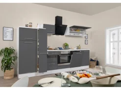 Respekta Premium Küchenzeile 310 cm Grau Hochglanz-Weiß