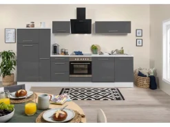 Respekta Premium Küchenzeile 310 cm Grau Hochglanz-Weiß