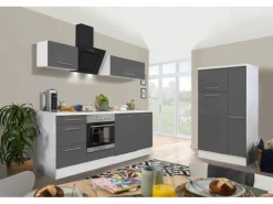 Respekta Premium Küchenzeile 310 cm Grau Hochglanz-Weiß