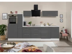 Respekta Premium Küchenzeile 310 cm Hochbau Grau Hochglanz-Weiß