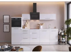 Respekta Premium Küchenzeile RP280HWW42060BS 280 cm Hochglanz Weiß