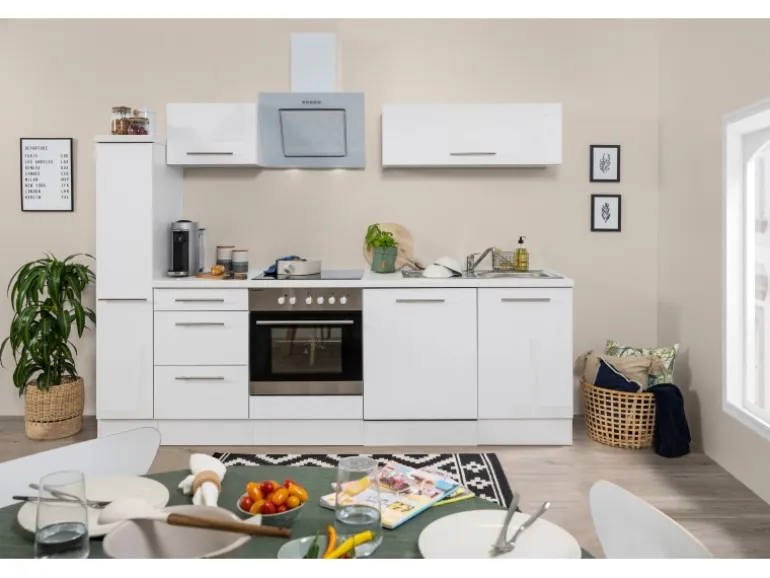 Respekta Premium Küchenzeile 250 cm Weiß Hochglanz