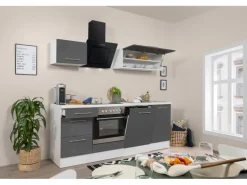 Respekta Premium Küchenzeile 220 cm Grau Hochglanz-Weiß