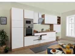 Respekta Premium Küchenzeile Grifflos 435 cm Weiß Matt-Eiche Sägerau