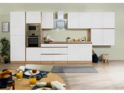 Respekta Premium Küchenzeile Grifflos 435 cm Weiß Matt-Eiche Sägerau