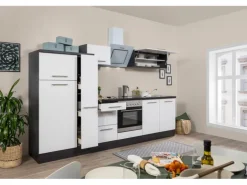 Respekta Premium Küchenzeile 300 cm Weiß Hochglanz-Eiche Grau