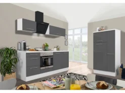 Respekta Premium Küchenzeile 300 cm Grau Hochglanz-Weiß