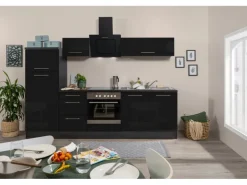 Respekta Premium Küchenzeile 270 cm Schwarz Hochglanz-Eiche Grau