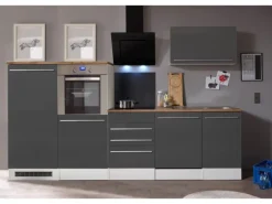 Respekta Premium Küchenzeile BERP290HWGC 290 cm Grau Hochglanz-Weiß