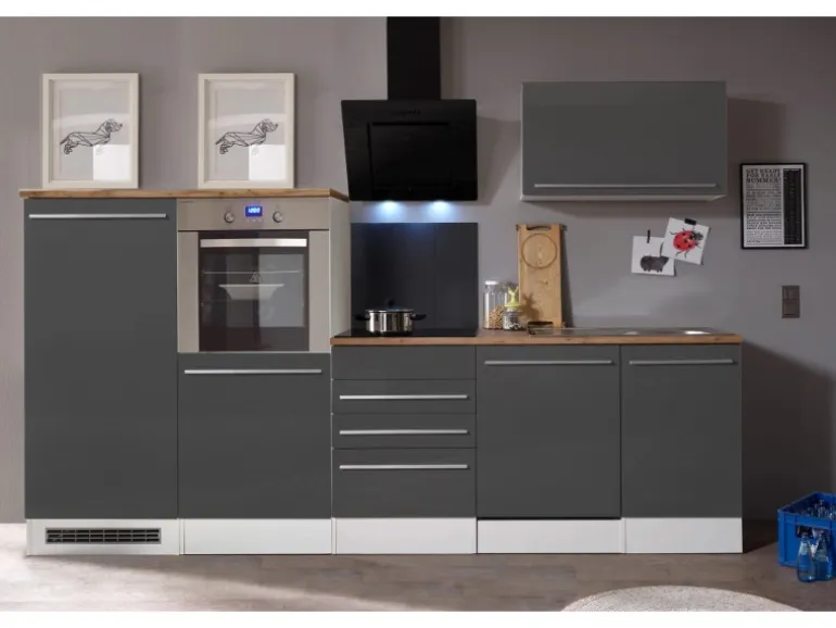 Respekta Premium Küchenzeile BERP290HWGC 290 cm Grau Hochglanz-Weiß