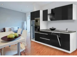 Respekta Premium Küchenzeile Grifflos 345 cm Schwarz Hochglanz-Weiß