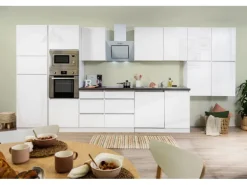 Respekta Premium Küchenzeile Grifflos 445 cm Weiß Hochglanz-Weiß