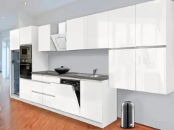 Respekta Premium Küchenzeile Grifflos 445 cm Weiß Hochglanz-Weiß