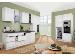 Respekta Premium Küchenzeile Grifflos 445 cm Weiß Hochglanz-Weiß