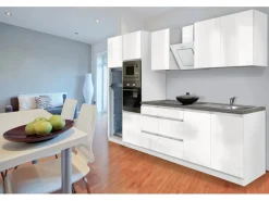 Respekta Premium Küchenzeile Grifflos 335 cm Weiß Hochglanz-Weiß