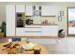 Respekta Premium Küchenzeile Grifflos 345 cm Weiß Matt-Eiche Sägerau