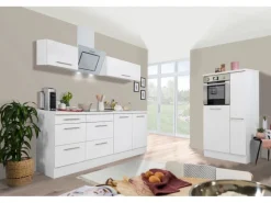 Respekta Premium Küchenzeile 300 cm Hochbau Weiß Hochglanz