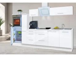 Respekta Premium Küchenzeile 300 cm Hochbau Weiß Hochglanz