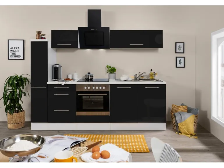 Respekta Premium Küchenzeile 240 cm Schwarz Hochglanz-Weiß