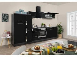 Respekta Premium Küchenzeile 310 cm Schwarz Hochglanz-Eiche Grau