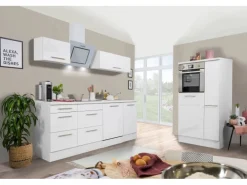 Respekta Premium Küchenzeile 310 cm Hochbau Weiß Hochglanz