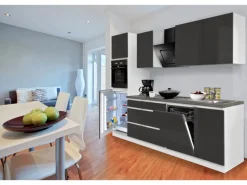 Respekta Premium Küchenzeile 280 cm Grifflos Grau Hochglanz-Weiß